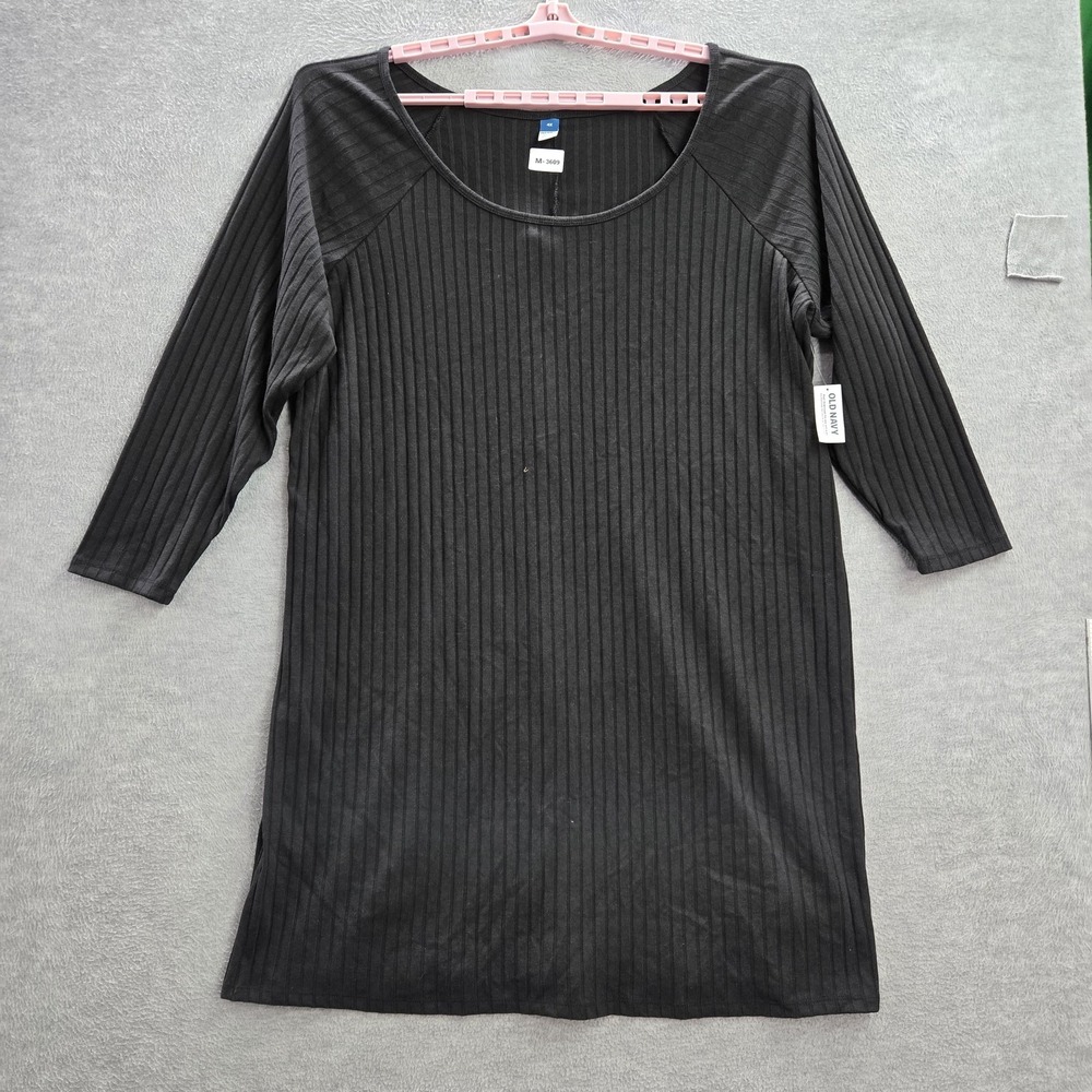Old Navy Women Dress 4X Black Striped Shift 34 Sleeve Cotton Rayon NWT